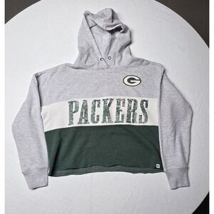 Women's 47 Brand Green Bay Packers NFL Lizzy Cutoff Pullover Hoodie Size Medium